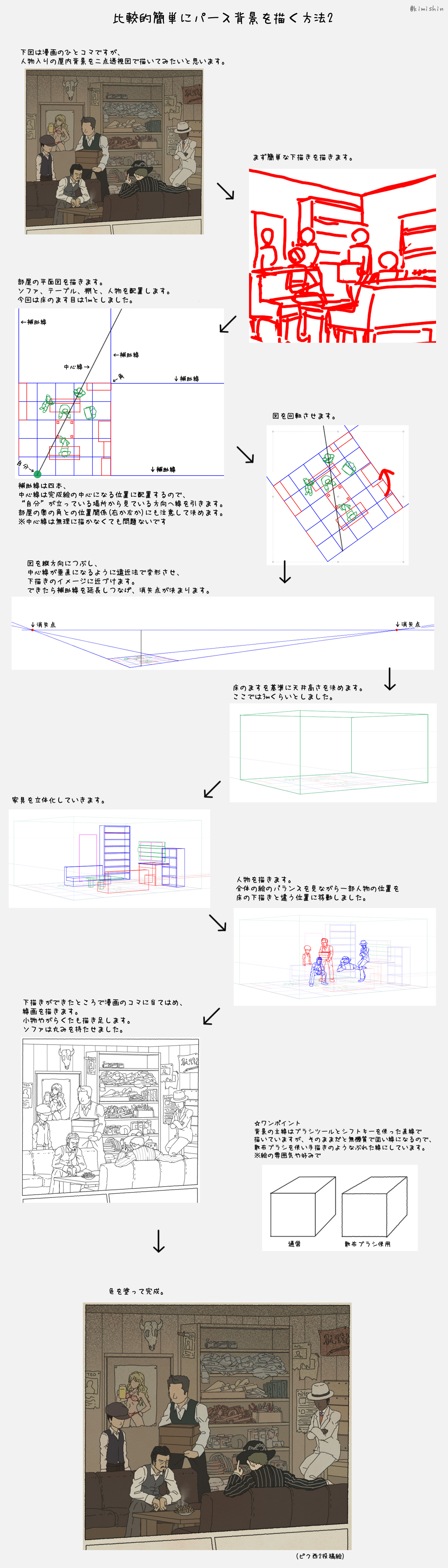 イラスト講座 比較的簡単にパース背景を描く方法 Kimix Gogo